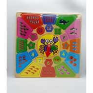 Kids DIY Wooden Square Clock Learning Education Toys Jigsaw Game Puzzle Numbers Calculation Colorful
