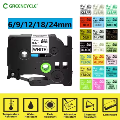GREENCYCLE 1Pcs 6mm/9mm/12mm 231 Label Tape Compatible for Brother P-Touch Label Maker for TZ TZE 13