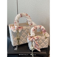 Quilted Mini Tote Bag Set with Scarf & Key Charm | Elegant Milky White Commuter Bag for Women crossb