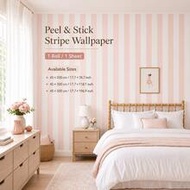 1 Roll Pink, Multicolor, Light Green Striped Peel And Stick Wallpaper, Thick, Durable, Removable, Su