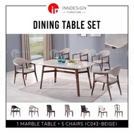 1+4/5/6 MARBLE DINING TABLE SET / DINING CHAIR [FREE DELIVERY AND INSTALLATION]