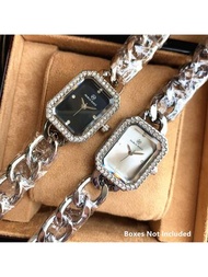 1 件女士方形手鍊手錶帶水鑽,銀色 Sus304 不鏽鋼錶殼,j12 系列,優雅白色錶盤,簡約風格腕錶,防水石英電子手錶,適合日常工作和生活、派對。