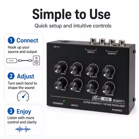 Preamp EQ207 7 Band Equalizers Sound Modifiers DC12V Power Input Audio Mixer