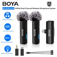 BOYA BOYALINK A1/A2 Wireless Microphone Comes with USB-C, Lightning And 3.5mm TRS Connectors, Compatible With Smartphones, Cameras, And Laptops, Noise Reduction Function, Mono/ Stereo Output Switchable For Live Streaming, Interview, Vlog