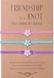 Friendship Bracelets Matching Flower Best Friend Bracelet Gifts for 3 Girls Women BFF, string, no ge