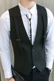 Áo gile áo gile nam áo gile 2 màu đen xám phối 2 dây trước ngực tạo điểm nhấm mang lại trẻ trung san