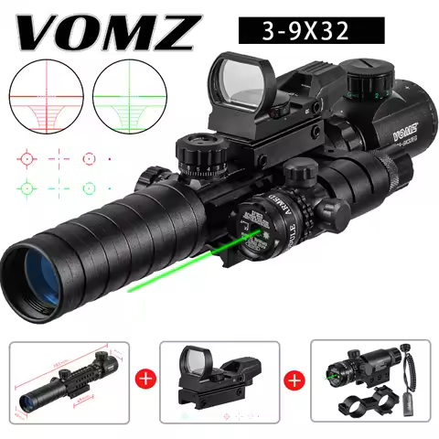 VOMZ 3-9X32 EG Tactical Optic Red Green Illuminated Riflescope Holographic Reflex 4 Reticle Red Gree