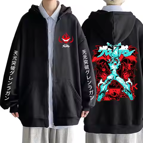 Anime Tengen Toppa Gurren Lagann Simon Zipper Hoodie Men Manga Oversized Zip Up Jacket Men's Fashion