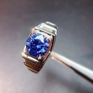 藍色莫桑石戒指，男士莫桑石戒指，2 克拉藍色莫桑石戒指
