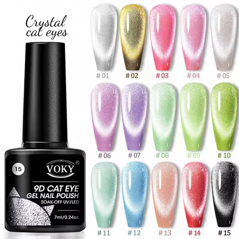 VOKY 7ML Crystal Stone Cat Eye Gel Nail Polish UV/LED Shiny Wide Cat Eye Gel, Classic Holographic Gl