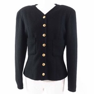 香奈兒 (CHANEL) 復古羊毛粗花呢外套，成色極佳，100% 真絲內襯，無顏色，金色 Coco Mark 紐扣，黑金配色，40 碼，法國製造，女款