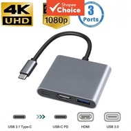 Secure 3-in-1 Type-C to HDMI, USB 3.0, PD Type-C Hub; Type-C to Independent Monitor: A secure 3-in-1