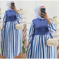 gamis rompi MIDI dress salur bahan cringkle // Najwa MIDI dress rompi // gamis salur rompi