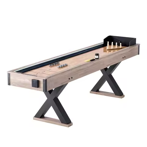 SucceBuy Shuffleboard Table 9 ft LED Light Up Shuffleboard for Family Game Room 2-in-1 Shuffleboard 