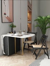 蝸居達人 - 大理石紋黑櫃門一枱四椅摺疊餐枱