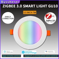 Byssherer Smart Downlight Tuya Zigbee 3.0 Smart Ceiling Light App Remote Control Rgbcw Dimming Color 7w Led Recessed Ceiling Light Voice Control