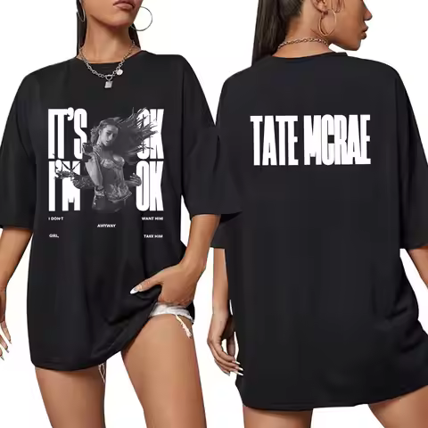 Tate McRae It's Ok I'm Ok Merch T Shirt Mens Women Fashion Harajuku T-shirts Cotton Short Sleeve Ove