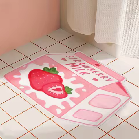 VIKAMA Dopamine Color Strawberry Carpet Home Bathroom Girl Heart Decoration Floor Mat Home Decoratio