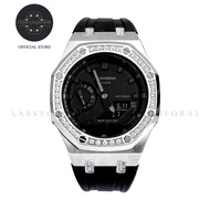 G-Shock GA-2100-1A1 With Customised Silver Crystal Studded Stainless Steel Case &amp; Black Rubber Clip Strap