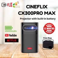 CINEFLIX CX300PRO MAX DLP Small Projector Android Portable Handle Projector With Battery 3D