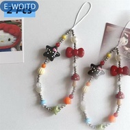 E-WOITD 1 2 pcs dễ thương Hello Kitty Bow Đính Cườm điện thoại chuỗi tay dây Keychain Mặt dây chuyền