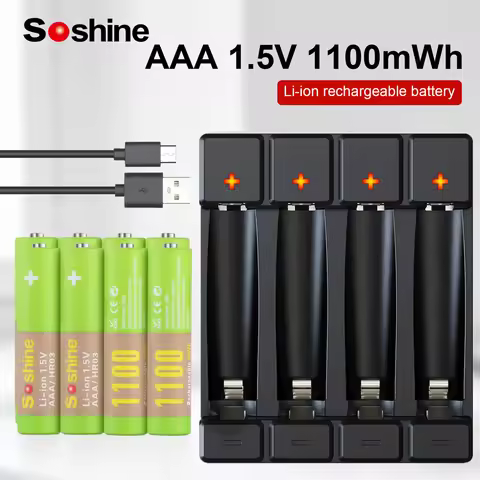 Soshine 1100mWh 1.5V AAA Li-Ion Rechargeable Battery 3A lithium Batteries and Li-ion AA AAA Smart Re