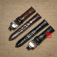 Genuine crocodile leather watch strap with square and belly pattern, high quality with built-in fold