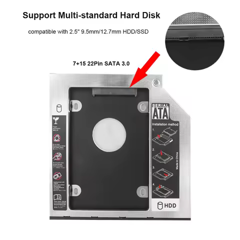 Aluminum 9.5mm 12.7mm 2nd Second HDD Caddy SATA 3.0 Case Box For 2.5" SSD DVD CD-ROM Enclosure Adapt