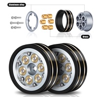 4pcs 1.1" Counterweight Brass Beadlock Wheel Rims Tires HUB for Axial SCX24 TRX4M FCX24 1/24 1/18