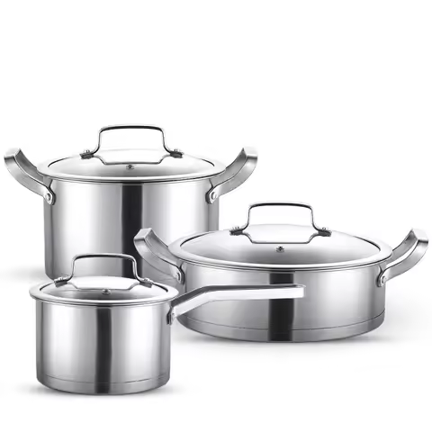 3pcs 430 Stainless Steel Pot Set Thickened Multilayer Bottom Milk Pot Soup Pot Frying Hot Pot Househ