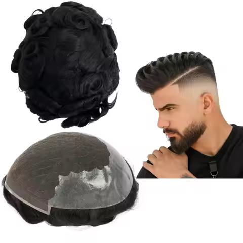 Toupee for Men Human Hair Wigs Men Toupee Q6 Prosthesis Units Patch Curly Wave Toupee Hair Real Huma
