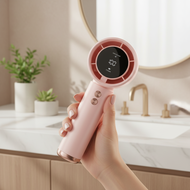 Simmo Portable Mini Fan 5000mAh 100-Speed Digital Display Handheld Fan with LED (Pink)  Simmo kipas 