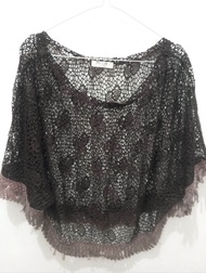 Pre loved/Thrift/Second/Bekas Outer Rajut Gamis  Lebaran warna coklat tua rumbai jumbo besar bigsize