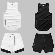 ASRV men's gym clothes set combines 2-layer men's gym pants and a cool elastic tank top