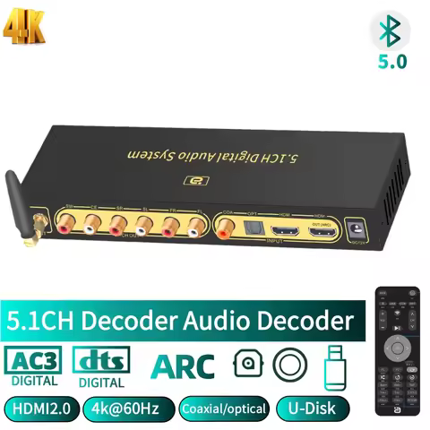 5.1CH Audio Decoder Bluetooth 5.0 4K@60Hz HDMI2.0 Music Receiver with ARC AC3 DTS HD Optical USB 192