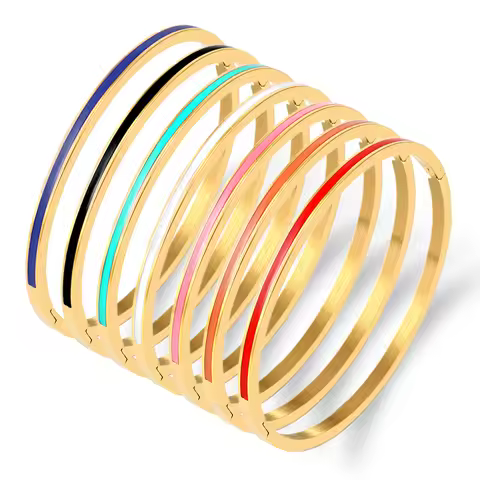 3mm Thin Colorful Orange Enamel Bangles Bracelets for Women Party Fashion Bangles 361L Stainless Ste