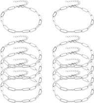 Exway 10 Pcs Paperclip Charm Bracelets Chain 6.5 Inch Stainless Steel Sliver Chain Bracelets Kit wit