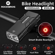 ROCKBROS 10000mAH Bike Light Set 850 Lumens MTB Road Type-C USB Waterproof Bicycle Front Flashlight Headlight Cycling Accessories