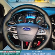Customized Car Steering Wheel Cover Braid For Ford Focus 3Escape Kuga 2015-2018 Car Accessories Black Anti-Slip Cowhide
