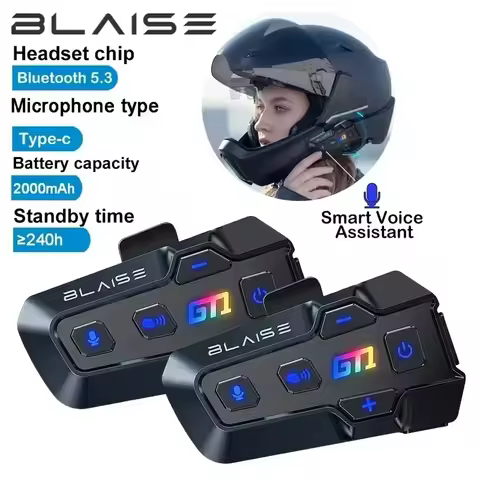 BLAISE GT1 Motorcycle Bluetooth Intercom Music Sharing 1000m 2 Riders Group Helmet Communication Spe