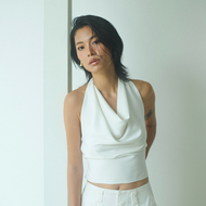 MULTITASK Halterneck Draped Top Open-back Off-White