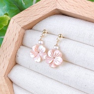 海水光澤蝶貝花型耳環水晶 14K 注金