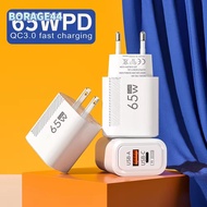BORAGE44 Phone Charger Adapter, Fast Charging PD Type C 65W GaN Charger Plug, EU/US USB A+C Accessor