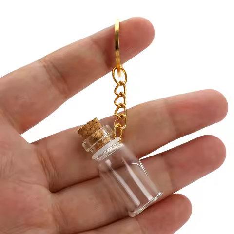 5PCS 2ml Transparent Mini Glass Bottle Vial Tube Potion Perfume Cork Jars Wish Pendant Keychain Char