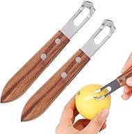2pcs Lemon Zester Channel Knife, 5.5x0.8in Stainless Steel Wood Citrus Cocktails Peeler Tool Effortl