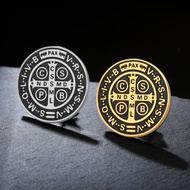 LIKGREAT Saint Benedict Medal Pin Brooch Women Men Stainless Steel Exorcism Cross Prayer Catholic Ac