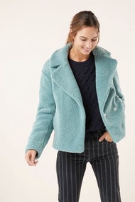 20T大尺碼） 英國next藍綠色泰迪熊短大衣  oversize next mint short teddy bear coat