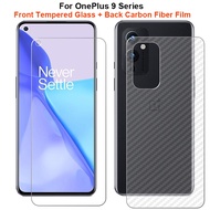 2 in 1 For OnePlus 9 9R 9RT Back Rear Carbon Fiber Film Sticker + Front Clear Tempered Glass Screen Protector Guard