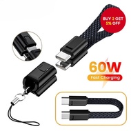 Short Cable 60W Type C to C Fast Charging Braided Keychain Charger for Xiaomi, Huawei 27W USB C, for