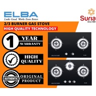 (Free Bubble Wrap) ELBA 2 / 3 Burners Glass Stove EGH-K8842G(BK) / EGH-K8843G(BK) - Full Black Tempe